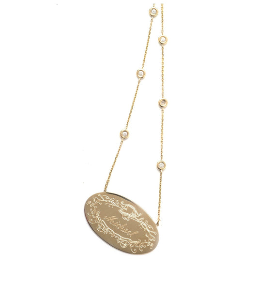 Large Gold Signature Pendants on Precious Stone Chains