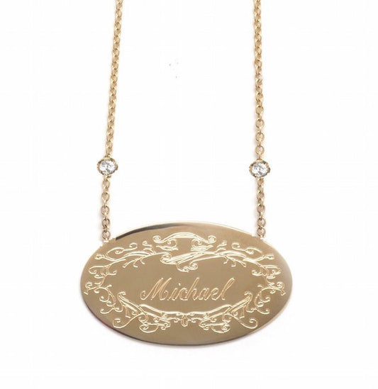 Large Signature Pendant Flanked By Two Precious Stones