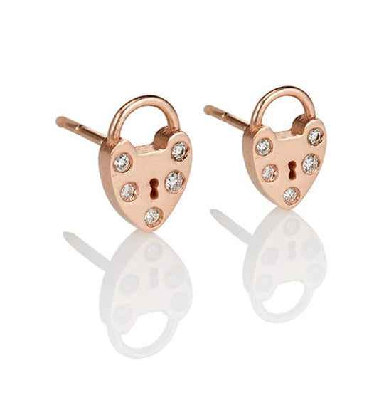 Heart Padlock Diamond Earrings