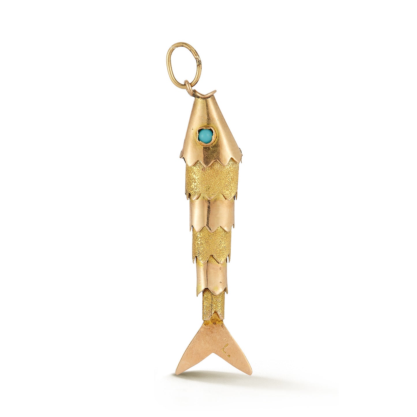 Articulated 14k Gold Fish Charm with Turquoise Eyes