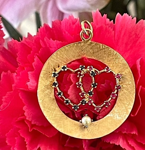 Estate Large Sapphire Heart Disc Charm