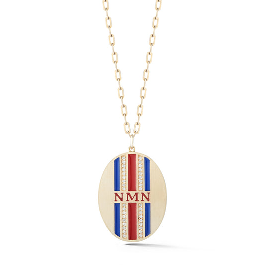 Double Diamond & Enamel Striped Personalized Medallion