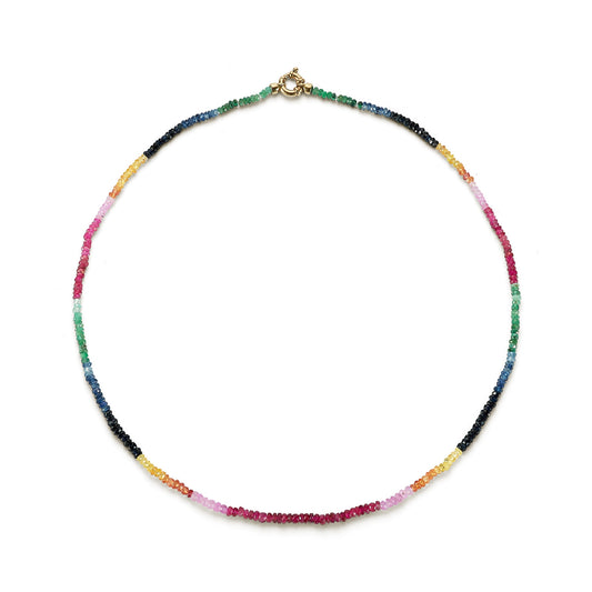 Rainbow Sapphire, Ruby and Emerald Beaded Necklace