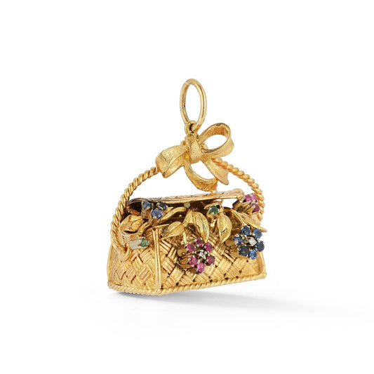 Estate 18k Rare Flower Basket Charm