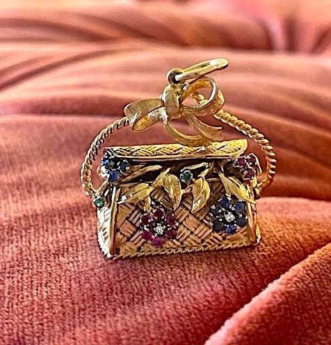Estate 18k Rare Flower Basket Charm