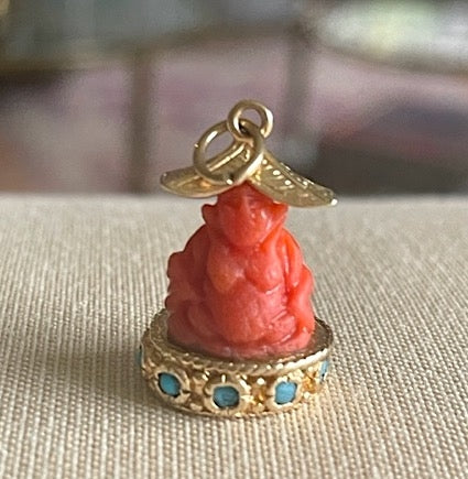 Estate Coral and Turquoise Buddha Charm