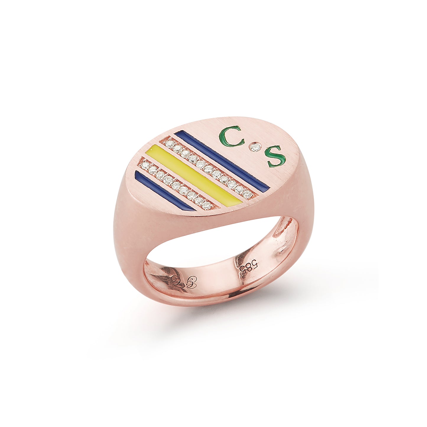 Enamel and Diamond Stripe Signet Ring