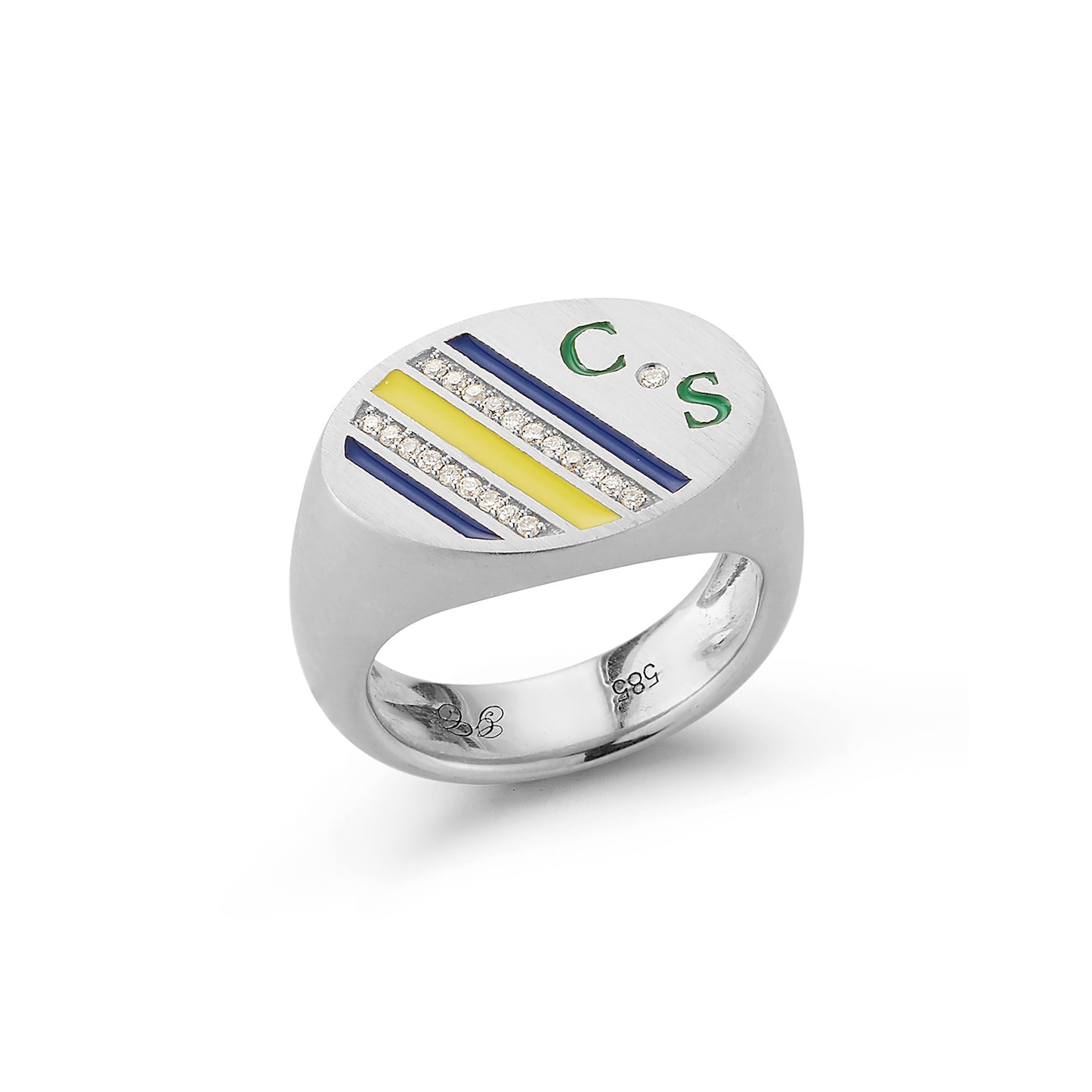 Enamel and Diamond Stripe Signet Ring
