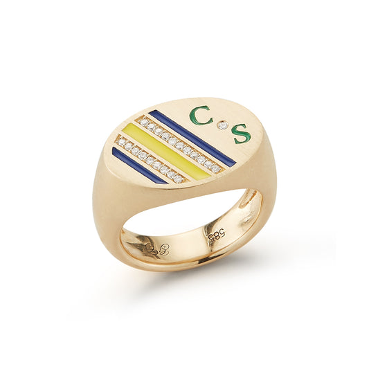 Enamel and Diamond Stripe Signet Ring