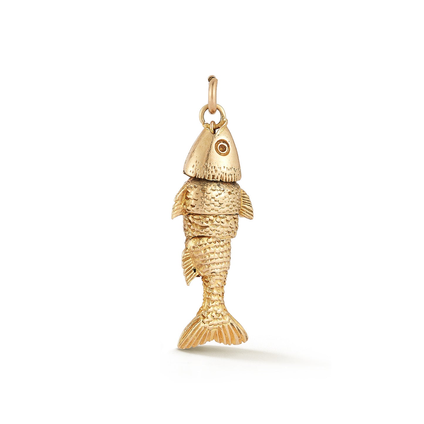 Vintage 14K Yellow Gold Articulated Three-Section Fish Charm