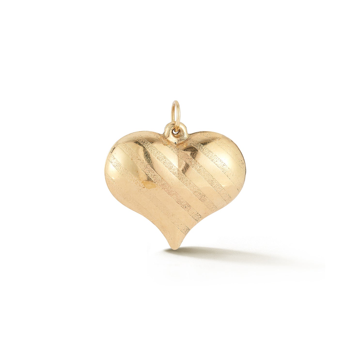Vintage 14K Yellow Gold Puffed Heart Charm with Alternating Matte and Polished Stripe Detail