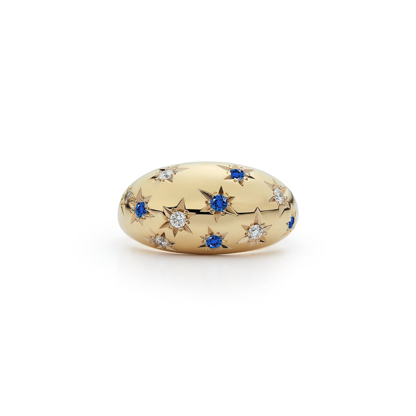 Diamond and Sapphire Starburst Dome Ring