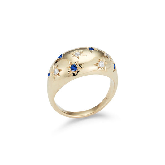 Diamond and Sapphire Starburst Dome Ring