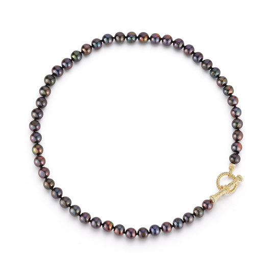 Leona Black Peacock Pearl Toggle Necklace
