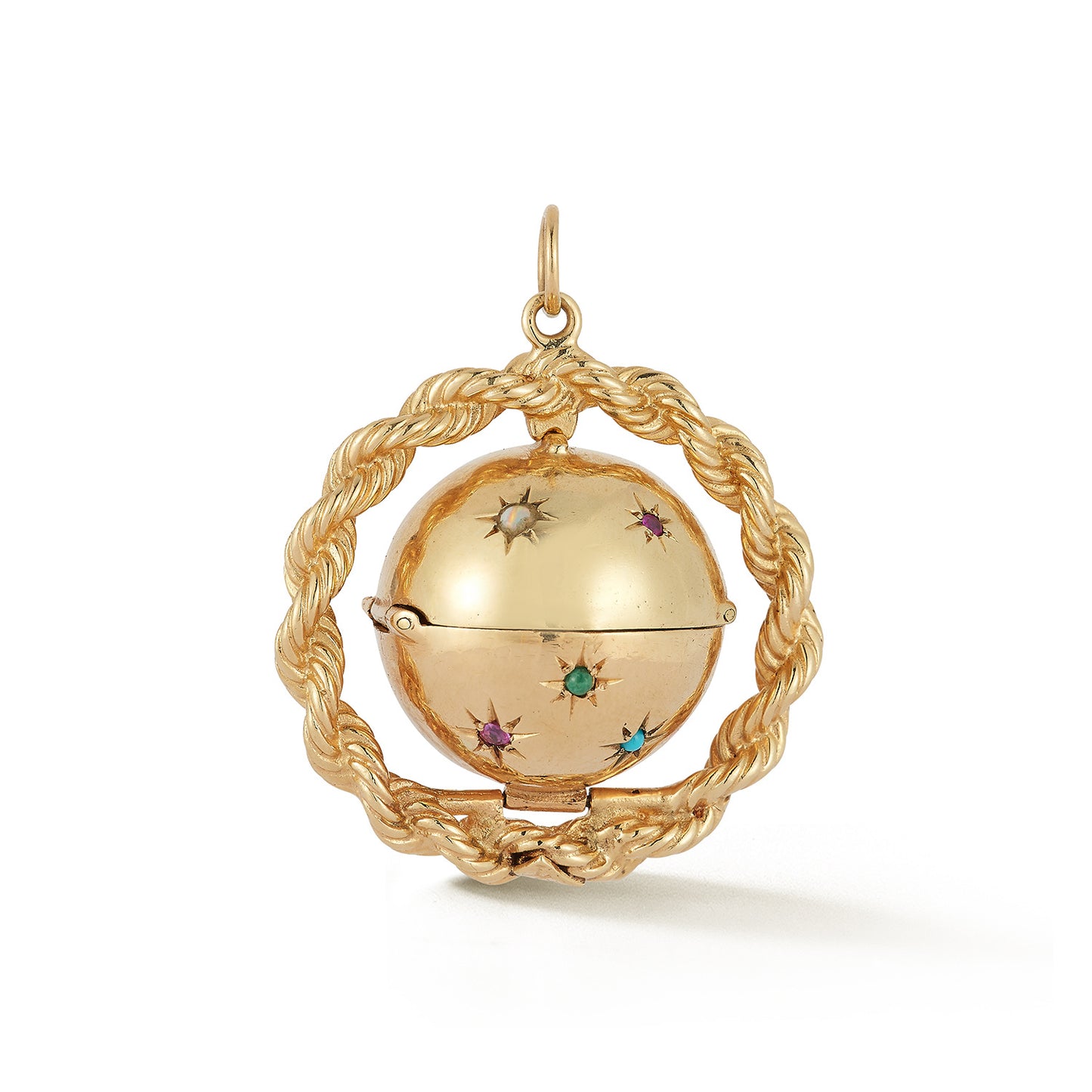 14k Epic Gem Set Sphere Locket in Rope Frame with Colored Stones