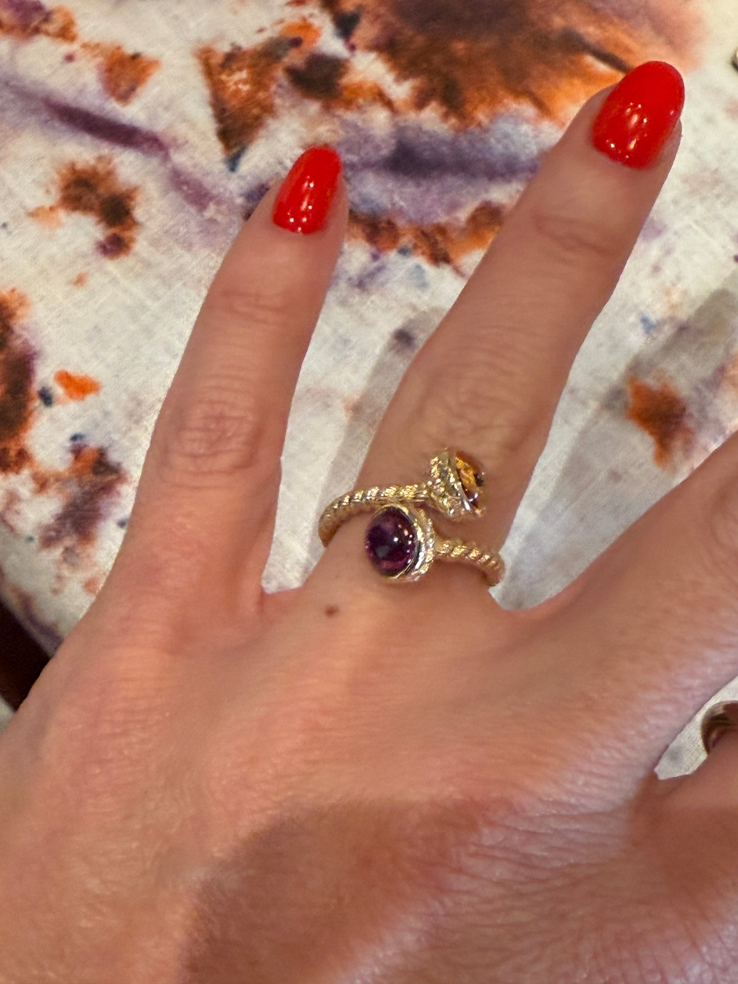 Leona Citrine and Pink Rhodolite Bypass Ring