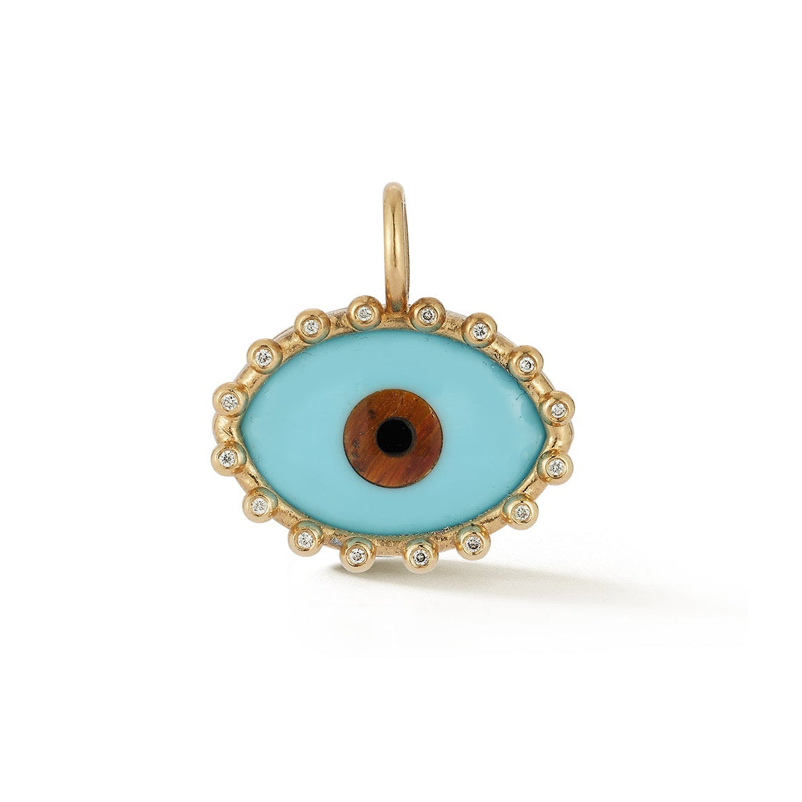 Large Turquoise Evil Eye Charm with Diamond Lashes