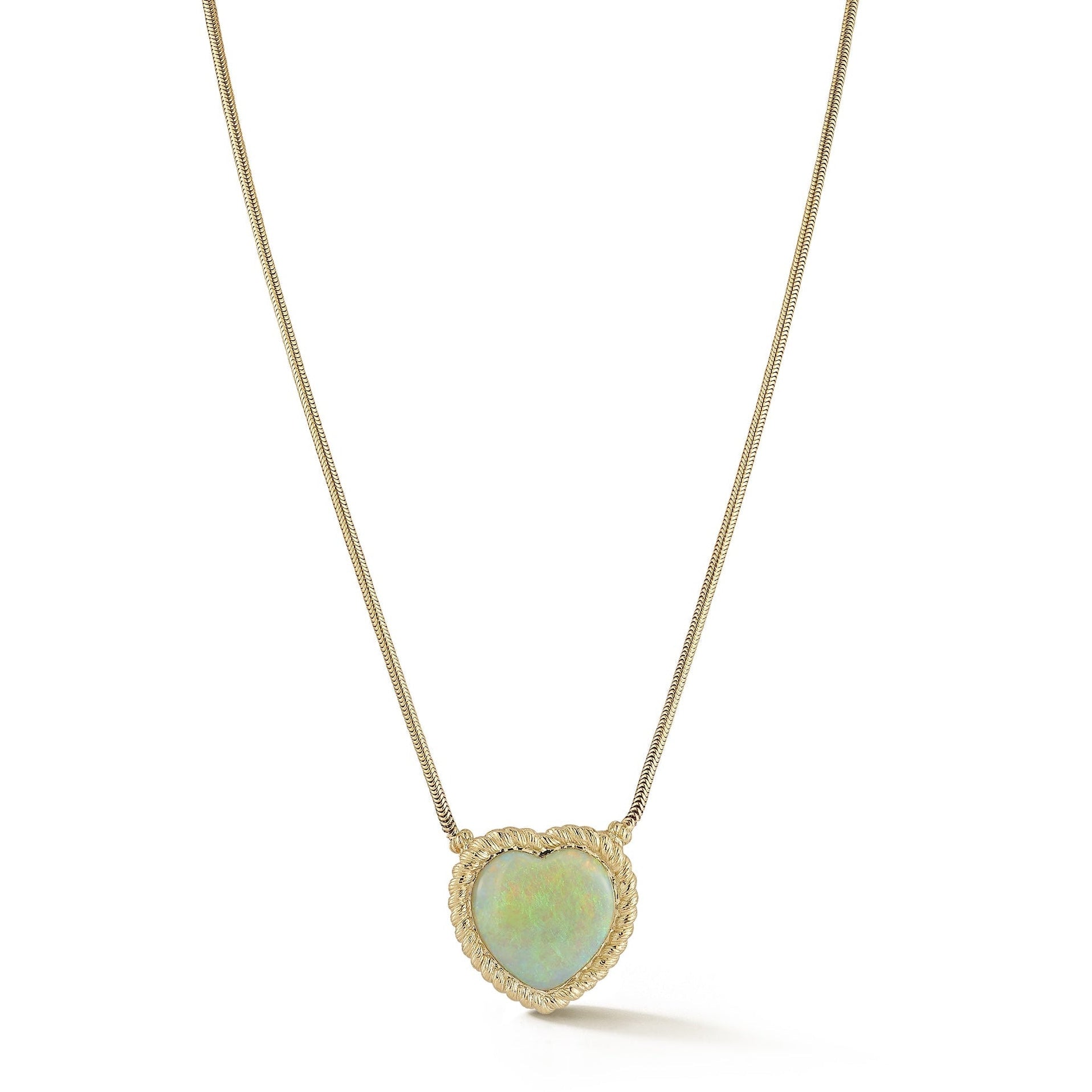 Necklace with a heart-shaped opal pendant on a white background