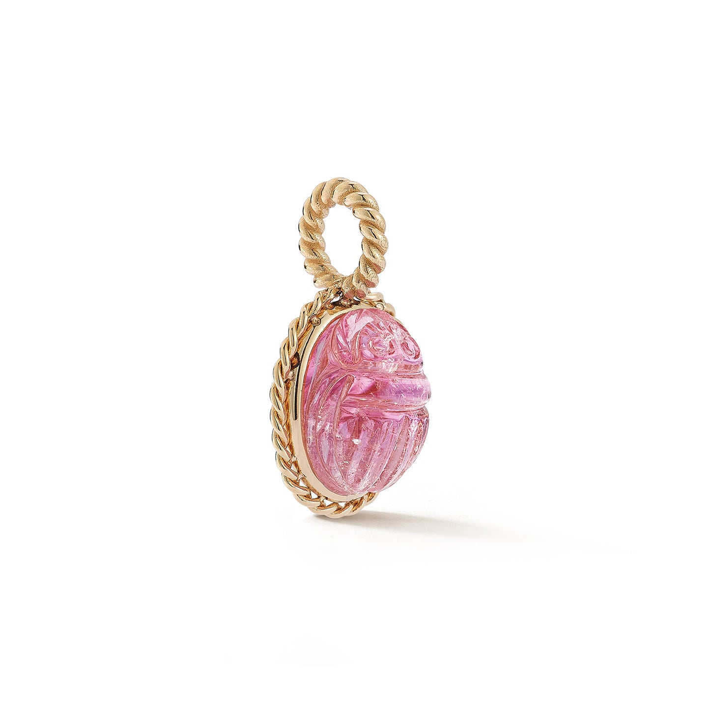 Hand Carved One-Of-A-Kind Pink Tourmaline Scarab Charm