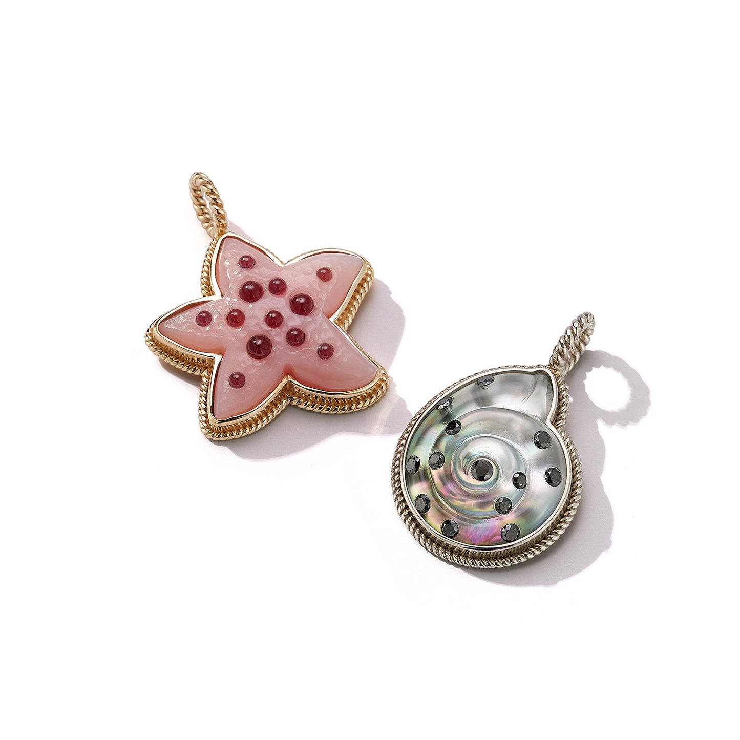 Hand Carved Pink Opal Starfish with Garnet Cabachons