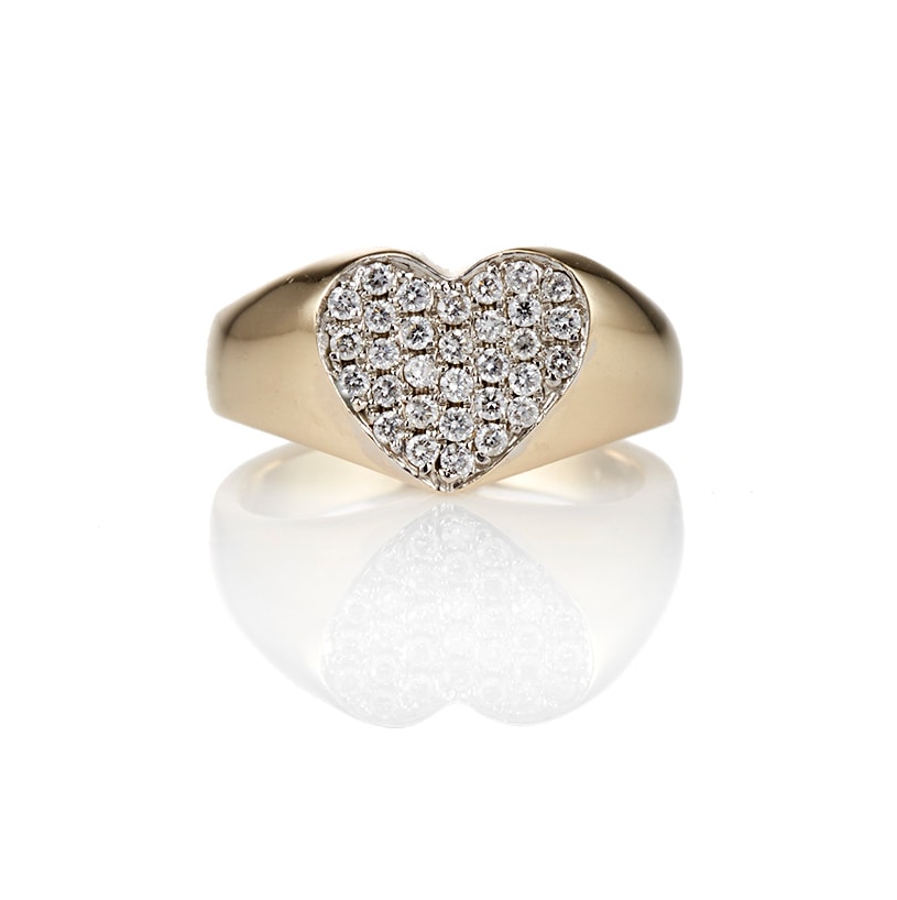 Diamond Encrusted Heart Signet Ring