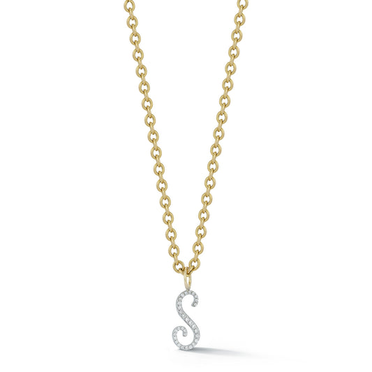 Diamond Script Initial Charm on Oval Link Chain
