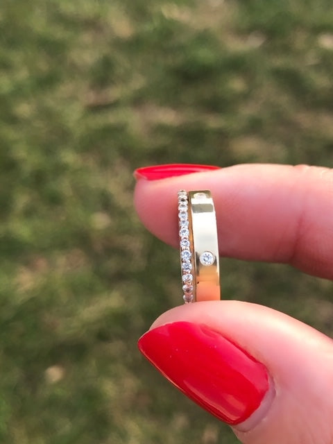 Stacking Band Rings with Inset Diamonds
