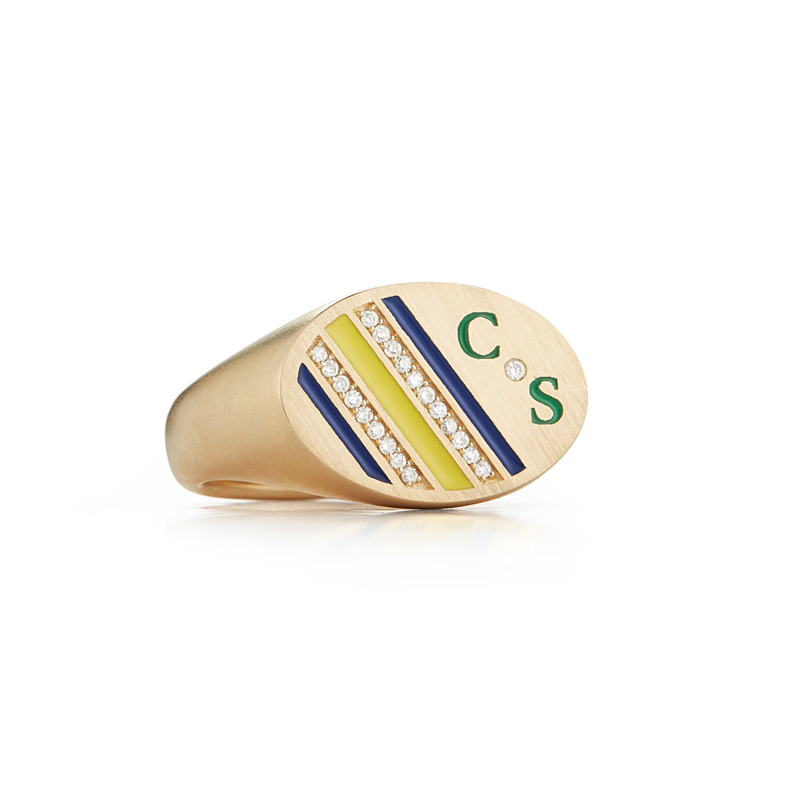 Enamel and Diamond Stripe Signet Ring