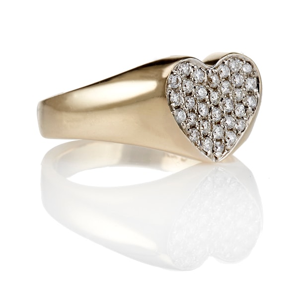 Diamond Encrusted Heart Signet Ring