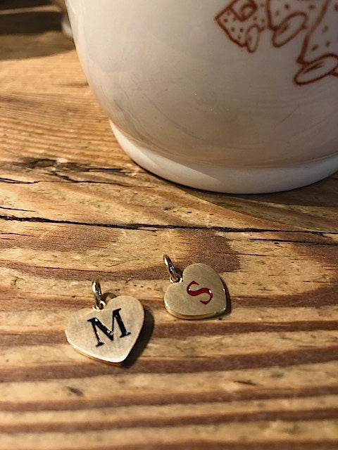 Enamel Initial Heart Charm