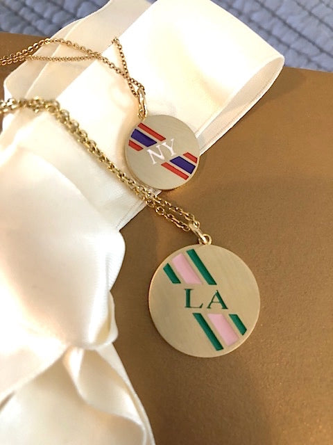 Round Personalized Enamel Stripe Charm