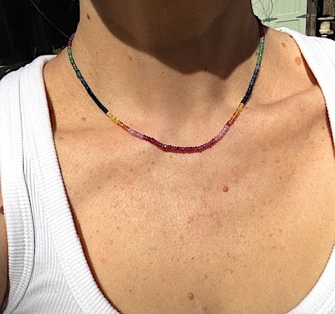 Rainbow Sapphire, Ruby and Emerald Beaded Necklace
