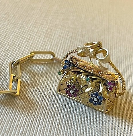 Estate 18k Rare Flower Basket Charm