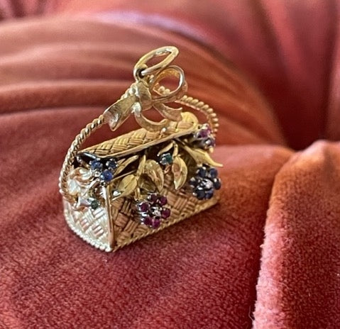 Estate 18k Rare Flower Basket Charm