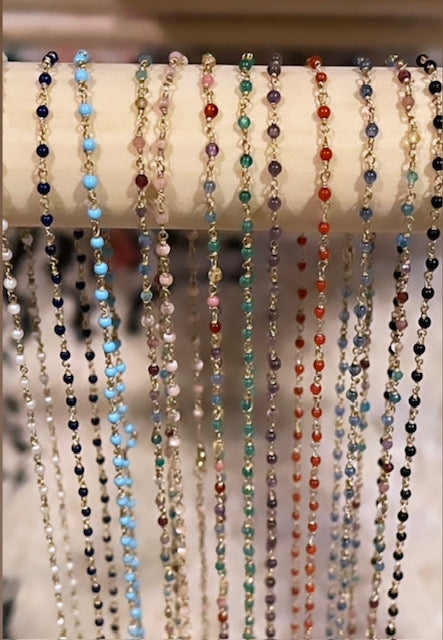 Gold French Wire and Semi-precious Stone Bead Chains