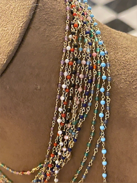 Gold French Wire and Semi-precious Stone Bead Chains