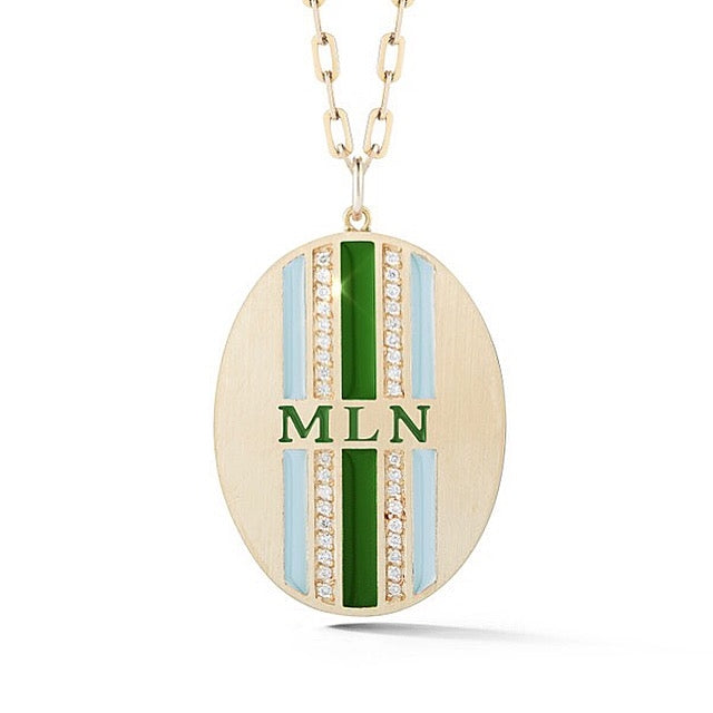 Double Diamond & Enamel Striped Personalized Medallion