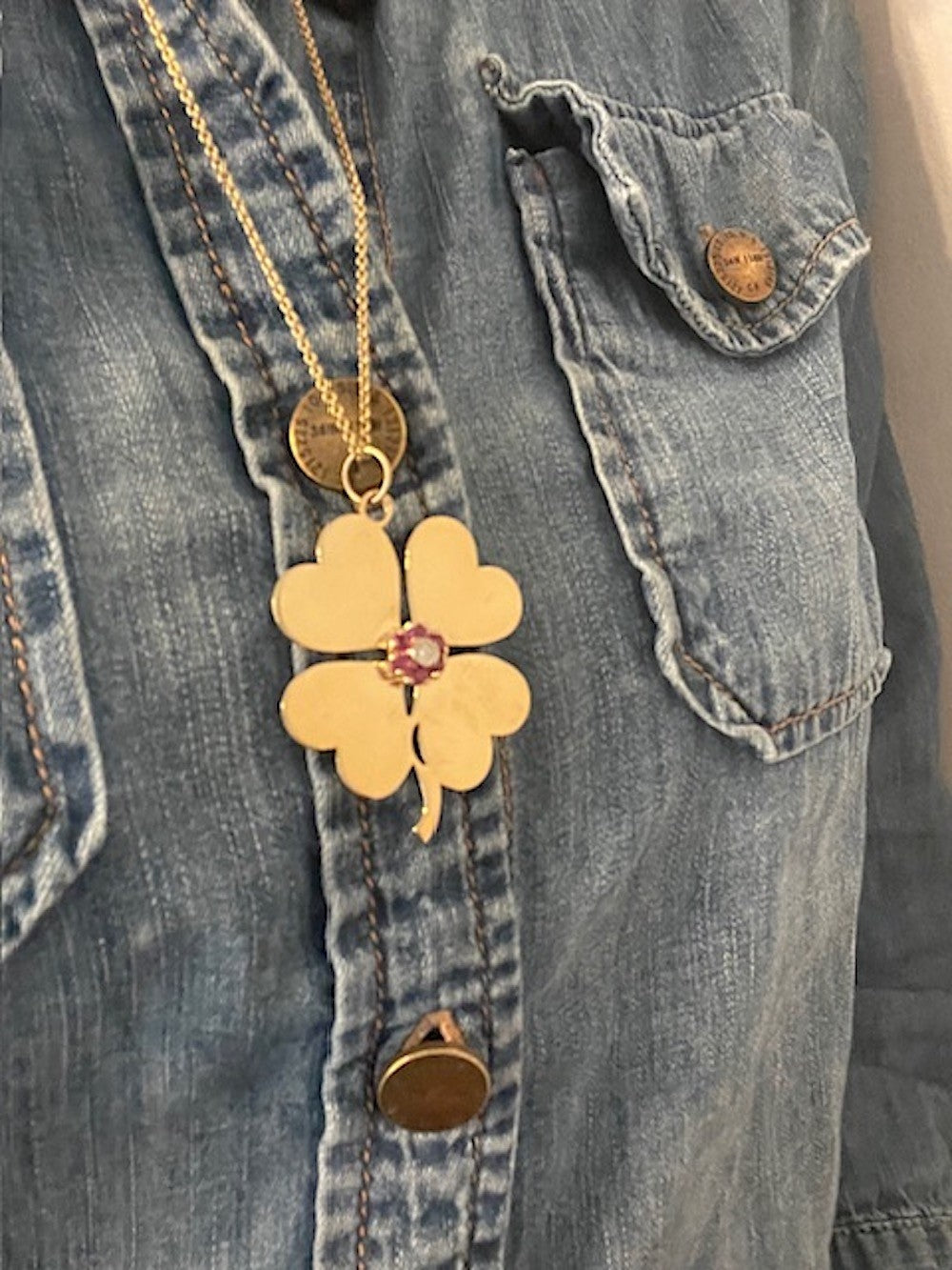 Statement Gold Ruby and Diamond Heart Clover Charm