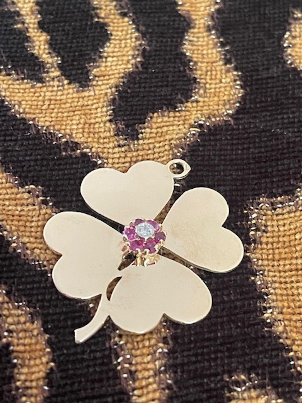Statement Gold Ruby and Diamond Heart Clover Charm