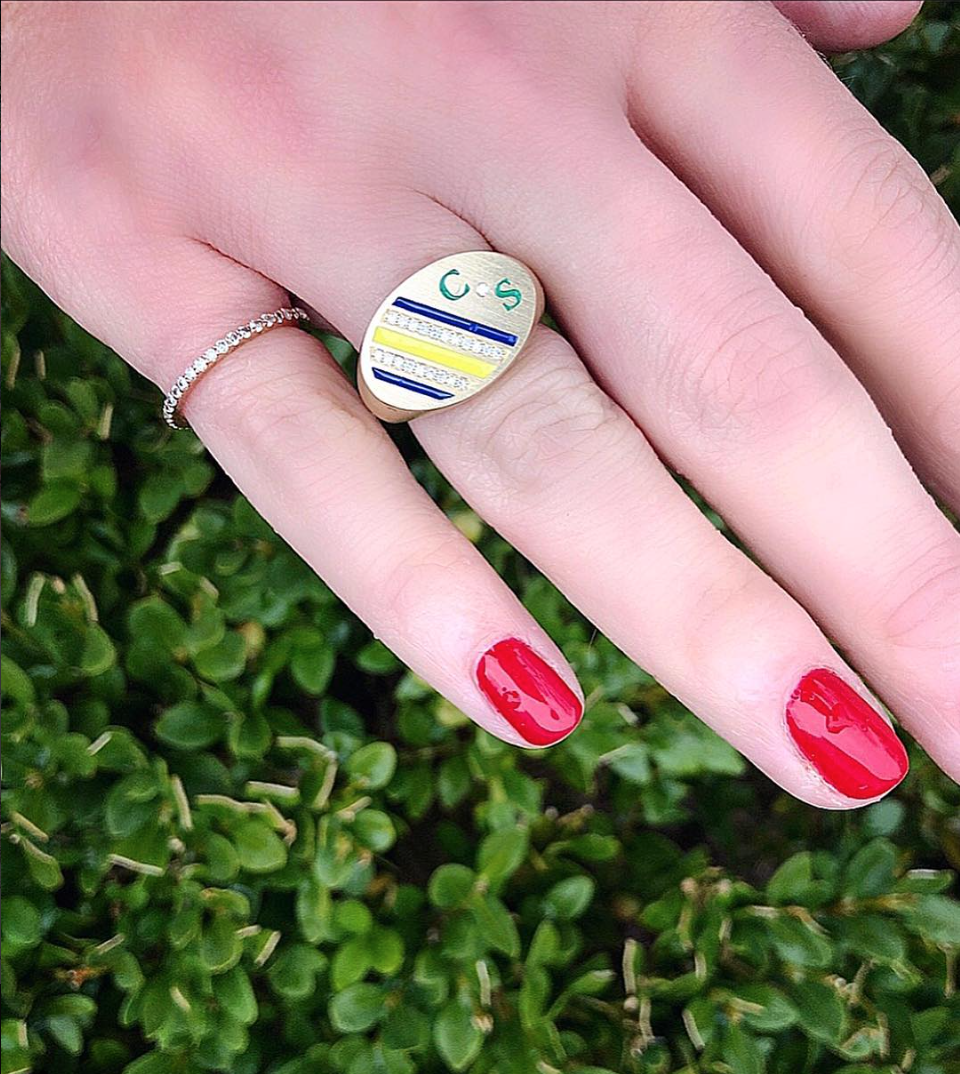 Enamel and Diamond Stripe Signet Ring