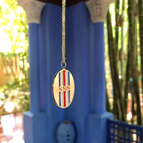 Double Diamond & Enamel Striped Personalized Medallion
